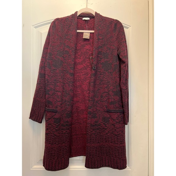 NWT J. Jill Women’s Long Sleeve Floral Pocket Cardigan Sweater Size XS Red Black - Picture 2 of 8